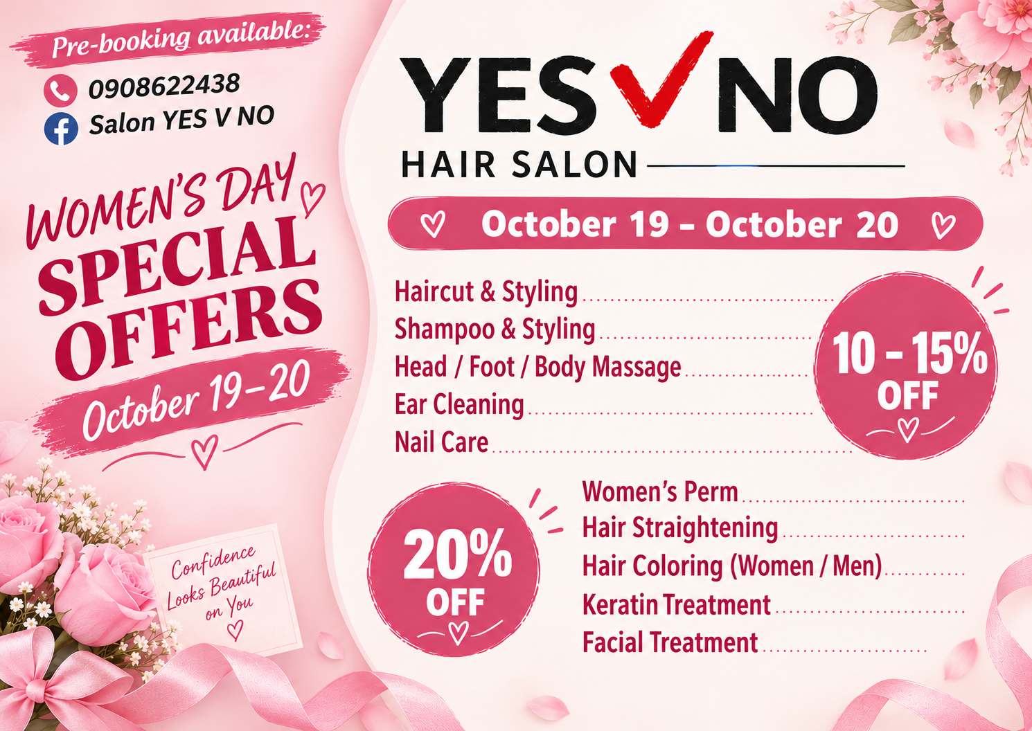 chương trình ưu đãi 20/10 tại YES V NO Hair Salon